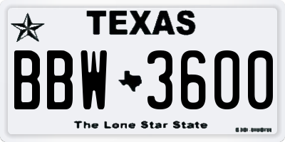 TX license plate BBW3600