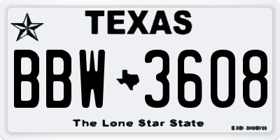 TX license plate BBW3608
