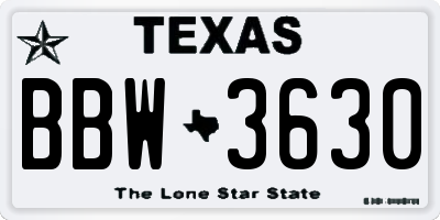 TX license plate BBW3630