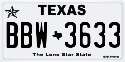 TX license plate BBW3633
