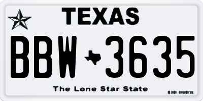 TX license plate BBW3635