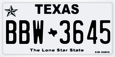 TX license plate BBW3645