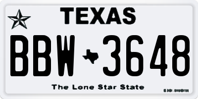 TX license plate BBW3648