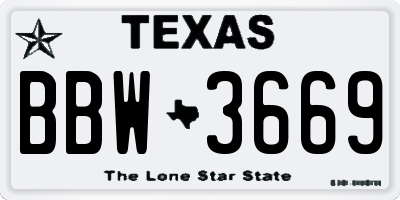 TX license plate BBW3669