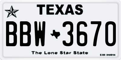 TX license plate BBW3670