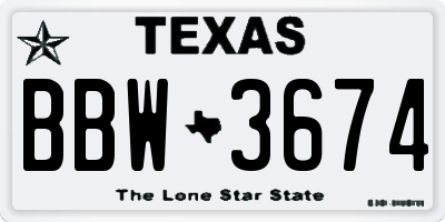 TX license plate BBW3674