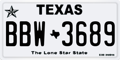 TX license plate BBW3689