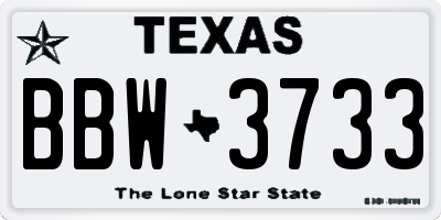 TX license plate BBW3733
