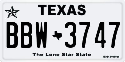TX license plate BBW3747