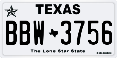 TX license plate BBW3756
