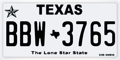 TX license plate BBW3765
