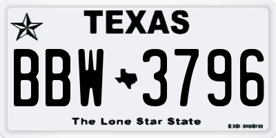 TX license plate BBW3796