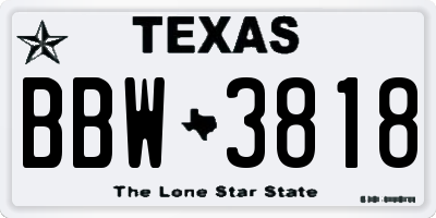 TX license plate BBW3818