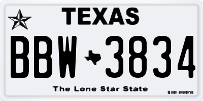 TX license plate BBW3834