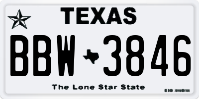 TX license plate BBW3846