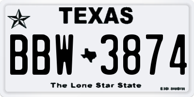 TX license plate BBW3874