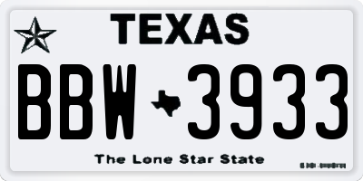 TX license plate BBW3933