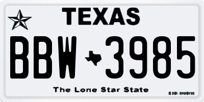 TX license plate BBW3985