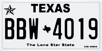 TX license plate BBW4019
