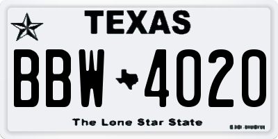 TX license plate BBW4020