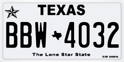 TX license plate BBW4032