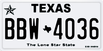 TX license plate BBW4036