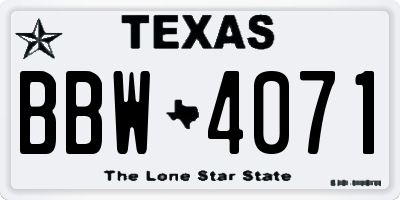 TX license plate BBW4071
