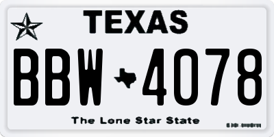 TX license plate BBW4078