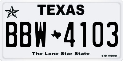 TX license plate BBW4103