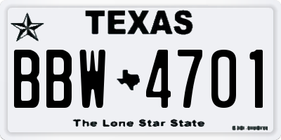 TX license plate BBW4701