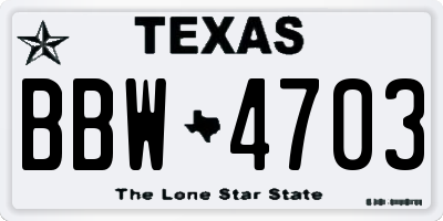 TX license plate BBW4703