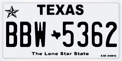 TX license plate BBW5362