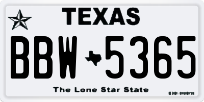 TX license plate BBW5365