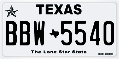 TX license plate BBW5540