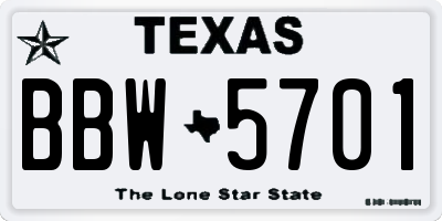 TX license plate BBW5701
