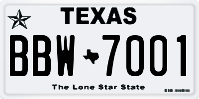 TX license plate BBW7001
