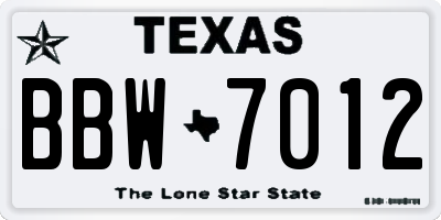 TX license plate BBW7012