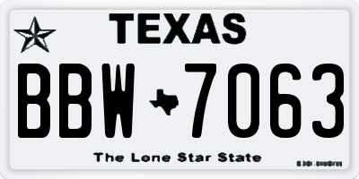TX license plate BBW7063