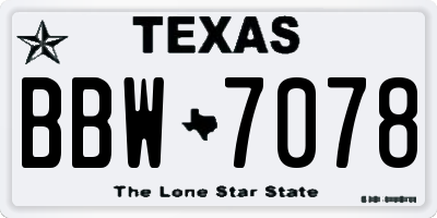 TX license plate BBW7078