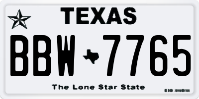 TX license plate BBW7765