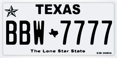 TX license plate BBW7777