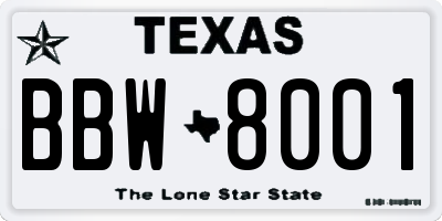 TX license plate BBW8001