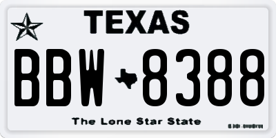 TX license plate BBW8388