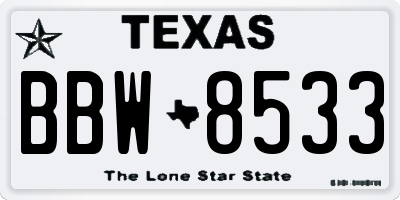 TX license plate BBW8533