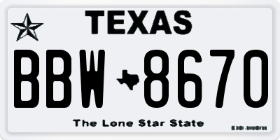 TX license plate BBW8670