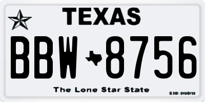 TX license plate BBW8756