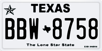 TX license plate BBW8758