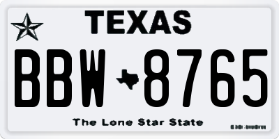 TX license plate BBW8765