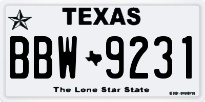 TX license plate BBW9231