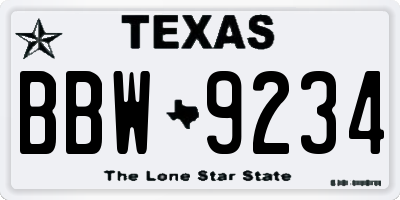 TX license plate BBW9234